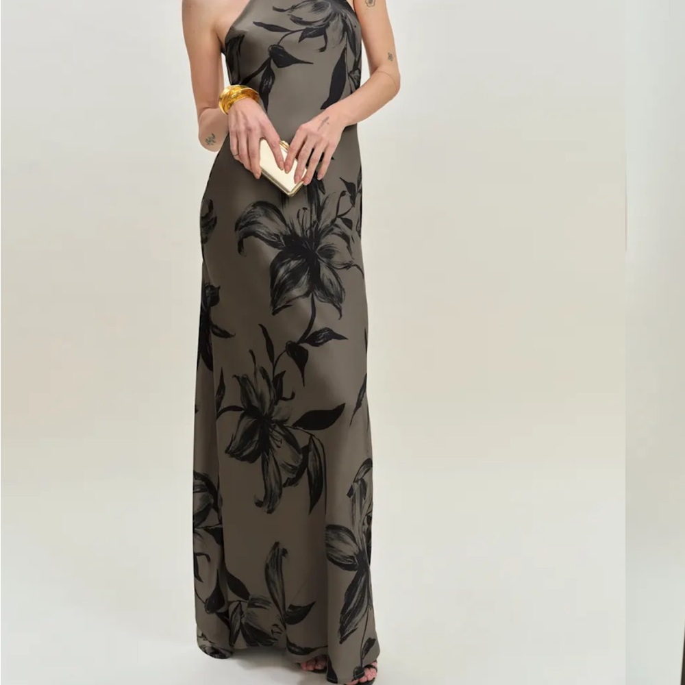 Reformation One Shoulder Black Floral Maxi Dress